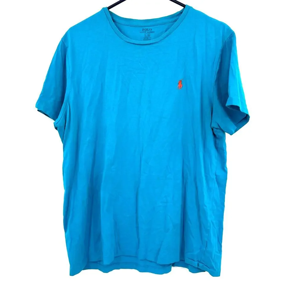 Polo Ralph Lauren Size Large Shirt Aqua Blue Custom Fit Tee Solid Basic Everyday